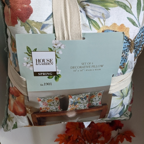 Decorative 3 Pillows 16 x 16 House & Garden Floral Butterfly